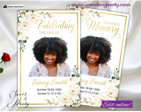 Ivory Roses Funeral Program, Memorial Program Template, (123)